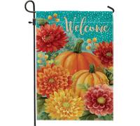 Drapeau de jardin de bienvenue d'automne, bannière extérieure décorative en forme de citrouille orange et fleur rouge, double face pour décoration de maison, drapeau de cour, décoration saisonnière de