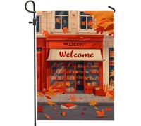 Drapeau de jardin de bienvenue d'automne, feuilles d'oranger et livres, bannière de décoration d'intérieur, drapeau de cour double face en toile de jute pour décoration de pelouse extérieure automne