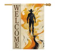 Drapeau de jardin de bienvenue de cowboy occidental, bannière extérieure rustique en toile de jute, décoration de cour printemps-été, panneau double face de style campagnard 71 x 101,6 cm
