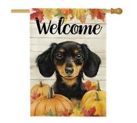 Drapeau de jardin de bienvenue de la récolte d'automne, teckel noir avec citrouilles, bannière de décoration d'intérieur, décoration de pelouse en tissu double face pour une utilisation en extérieur