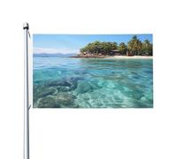 Drapeau de jardin de bienvenue de l'île des Fidji et de la mer claire, 9,5 x 1,5 m, double face, ne se décolore pas, avec bannière extérieure en laiton, décoration pour cour, porche, pelouse