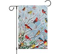 Drapeau de jardin de bienvenue de Noël 30,5 x 45,7 cm - Décoration double face en toile de jute avec arbre, oiseaux cardinaux pour Noël, extérieur, cour, maison