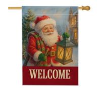 Drapeau de jardin de bienvenue de Noël, lanterne de Père Noël rouge, décoration de vacances, bannière double face en toile de jute pour fête d'hiver, 71,1 x 101,6 cm