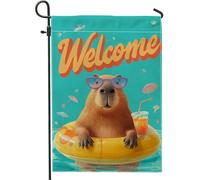 Drapeau de jardin de bienvenue d'été, bannière de décoration animale Aqua Capybara, double face en toile de jute pour décoration de pelouse pour fêtes 30,5 x 45,7 cm