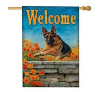 Drapeau de jardin de bienvenue du berger allemand, bannière florale colorée pour l'extérieur, drapeau décoratif double face pour décoration de la maison, de la pelouse, 71 x 101,6 cm
