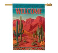 Drapeau de jardin de bienvenue du désert, bannière de décoration extérieure motif cactus rouge vif, drapeau de cour saisonnier double face, style sud-ouest pour décoration de maison et de jardin, 30,5