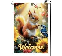 Drapeau de jardin de bienvenue du printemps et de l'été, 30,5 x 45,7 cm, double face, petite toile de jute saisonnière, floral, papillon, écureuil, drapeaux de jardin, décorations de jardin pour