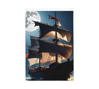 Drapeau de jardin de bienvenue en forme de bateau à voile pirate pleine lune - 61 x 01 cm - Ne se décolore pas - Double face - Bannière d'extérieur pour cour, porche, pelouse
