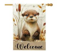 Drapeau de jardin de bienvenue en forme de loutre, décoration d'animal mignon dans les tons terre, décoration saisonnière de pelouse en plein air, bannière double face pour la maison, 71 x 101 cm