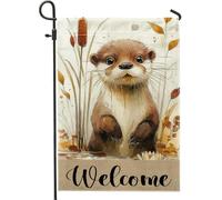 Drapeau de jardin de bienvenue en forme de loutre, décoration d'animal mignon dans les tons terre, décoration saisonnière d'automne en plein air, bannière double face pour la maison, 30,5 x 45,7 cm
