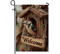 Drapeau de jardin de bienvenue en forme de pivert - Décoration extérieure rustique - Bannière décorative double face pour pelouse de printemps et d'été - 30,5 x 45,7 cm