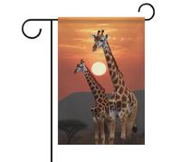 Drapeau de jardin de bienvenue Girafe au coucher du soleil Drapeau de jardin floral printemps-été 12 x 18 pouces Drapeaux de décoration extérieure double face pour ferme printemps-hiver, résistant à