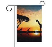 Drapeau de jardin de bienvenue Girafe Coucher de soleil Printemps Été Floral Drapeau de jardin 12 x 18 pouces Drapeaux de décoration extérieure double face pour ferme printemps-hiver, résistant à la
