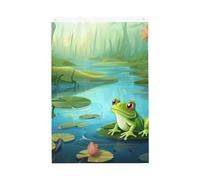 Drapeau de jardin de bienvenue grenouille dans un étang - 61 x 91 cm - Double face - Ne se décolore pas - Toile de fond pour photo - Bannière pour cour, porche, pelouse, décoration extérieure