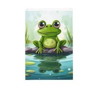 Drapeau de jardin de bienvenue grenouille sur un étang - 61 x 91 cm - Ne se décolore pas - Double face - Bannière d'extérieur pour cour, porche, pelouse