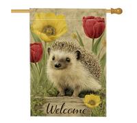 Drapeau de jardin de bienvenue, hérisson coloré et fleur, décoration extérieure, drapeau double face en toile de jute pour décoration de pelouse printemps/été, 71,1 x 101,6 cm