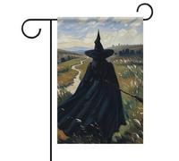 Drapeau de jardin de bienvenue La sorcière des ténèbres Drapeau de jardin floral printemps-été 12 x 18 pouces Drapeaux de décoration extérieure double face pour ferme printemps-hiver, résistant à la