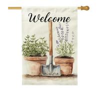 Drapeau de jardin de bienvenue, lavande et pots d'herbes aromatiques, bannière décorative saisonnière pour le printemps et l'été, drapeau floral rustique de cour 30,5 x 45,7 cm