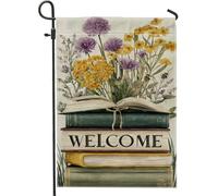Drapeau de jardin de bienvenue, livres floraux vintage, décoration extérieure, bannière double face en toile de jute, décoration de la maison printemps-été, 30,5 x 45,7 cm
