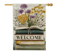 Drapeau de jardin de bienvenue, livres floraux vintage, décoration extérieure, bannière double face en toile de jute, décoration de la maison printemps été 71 x 101,6 cm