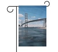 Drapeau de jardin de bienvenue Mackinac Suspension Bridge Spring Summer Floral Yard Flag 12x18 pouces Double face Décoration extérieure Drapeaux pour printemps hiver ferme, résistant à la décolorati