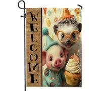 Drapeau de jardin de bienvenue, mignon cochon hérisson, décoration de fête, bannière de cour colorée double face, décoration de pelouse extérieure de vacances, 30,5 x 45,7 cm