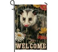 Drapeau de jardin de bienvenue, motif floral coloré avec animal mignon, décoration extérieure double face pour le printemps et l'été, parfait pour la décoration de pelouse et de cour, 30,5 x 45,7 cm