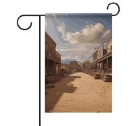 Drapeau de jardin de bienvenue, motif floral de la vieille ville de cow-boy du Far West, drapeau de jardin ...