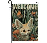 Drapeau de jardin de bienvenue, motif renard avec papillons, bannière colorée pour décoration extérieure printanière, décoration de pelouse double face, 30,5 x 45,7 cm