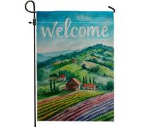 Drapeau de jardin de bienvenue, paysage de campagne coloré, bannière double face pour décoration extérieure printemps/été, 71 x 101,6 cm