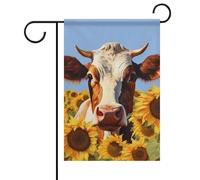 Drapeau de jardin de bienvenue, peinture de vache tournesol, drapeau de jardin floral printemps-été 12 x 18 pouces, drapeaux de décoration extérieure double face pour ferme printemps-hiver, résistan