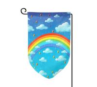 Drapeau de jardin de bienvenue pour extérieur de petite cour, 31,8 x 45,7 cm, double face, résistant aux intempéries, drapeau de maison, nuages arc-en-ciel, gouttes de pluie, drapeaux verticaux pour
