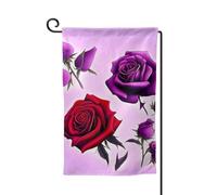 Drapeau de jardin de bienvenue pour extérieur de petite cour, 31,8 x 45,7 cm, double face, résistant aux intempéries, roses rouges et violettes, drapeaux verticaux pour ferme, extérieur, pelouse
