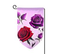 Drapeau de jardin de bienvenue pour extérieur de petite cour, 31,8 x 45,7 cm, double face, résistant aux intempéries, roses rouges et violettes, drapeaux verticaux pour ferme, extérieur, pelouse