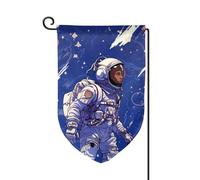 Drapeau de jardin de bienvenue pour extérieur de petite cour, 31,8 x 45,7 cm, double face, résistant aux intempéries, astronaute noir sur bleu pour décoration de ferme, extérieur, pelouse, terrasse