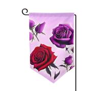 Drapeau de jardin de bienvenue pour extérieur de petite cour, 31,8 x 45,7 cm, double face, résistant aux intempéries, roses rouges et violettes, drapeaux verticaux pour ferme, extérieur, pelouse
