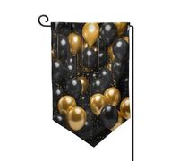 Drapeau de jardin de bienvenue pour extérieur de petite cour, 31,8 x 45,7 cm, double face, résistant aux intempéries, ballons noirs et dorés, drapeaux verticaux pour ferme, extérieur, pelouse