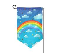 Drapeau de jardin de bienvenue pour extérieur de petite cour, 31,8 x 45,7 cm, double face, résistant aux intempéries, drapeau de maison, nuages arc-en-ciel, gouttes de pluie, drapeaux verticaux pour
