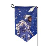 Drapeau de jardin de bienvenue pour extérieur de petite cour, 31,8 x 45,7 cm, double face, résistant aux intempéries, astronaute noir sur bleu pour décoration de ferme, extérieur, pelouse, terrasse