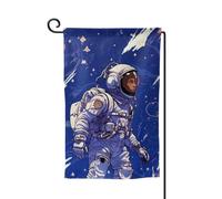 Drapeau de jardin de bienvenue pour extérieur de petite cour, 31,8 x 45,7 cm, double face, résistant aux intempéries, astronaute noir sur bleu pour décoration de ferme, extérieur, pelouse, terrasse