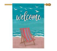 Drapeau de jardin de bienvenue pour la plage d'été, bannière de décoration de chaise bleue et pêche, bannière décorative double face en toile de jute pour jardin, décoration de pelouse extérieure, 71