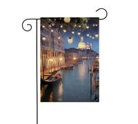Drapeau de jardin de bienvenue pour l'extérieur - 30,5 x 45,7 cm - Double face résistant aux intempéries - Drapeau vertical de Venise la nuit - Pour ferme, extérieur, pelouse, terrasse
