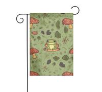 Drapeau de jardin de bienvenue pour l'extérieur - 30,5 x 45,7 cm - Double face - Résistant aux intempéries - Grenouilles et champignons - Drapeaux verticaux pour ferme, extérieur, pelouse, terrasse