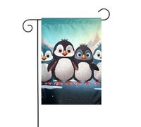 Drapeau de jardin de bienvenue pour l'extérieur - 30,5 x 45,7 cm - Double face - Résistant aux intempéries - Cinq pingouins mignons - Drapeaux verticaux pour ferme, extérieur, pelouse, terrasse