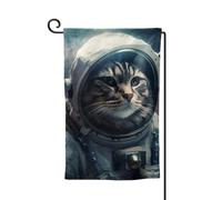 Drapeau de jardin de bienvenue pour l'extérieur - 31,8 x 45,7 cm - Double face - Résistant aux intempéries - Drapeau vertical d'astronaute - Chat dans l'espace - Pour ferme, extérieur, pelouse