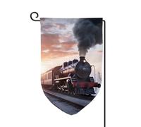 Drapeau de jardin de bienvenue pour l'extérieur - 31,8 x 45,7 cm - Double face - Résistant aux intempéries - Drapeau vertical pour maison, train à vapeur, coucher de soleil - Pour ferme, extérieur