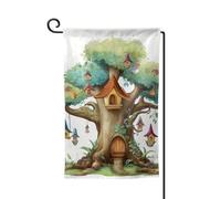 Drapeau de jardin de bienvenue pour l'extérieur - 31,8 x 45,7 cm - Double face résistant aux intempéries - Joli arbre de fée - Drapeaux verticaux pour ferme, extérieur, pelouse, terrasse