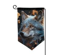 Drapeau de jardin de bienvenue pour l'extérieur - 31,8 x 45,7 cm - Double face - Résistant aux intempéries - Feuilles d'automne et loup - Drapeaux verticaux pour ferme, extérieur, pelouse, terrasse