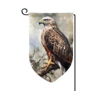 Drapeau de jardin de bienvenue pour l'extérieur - 31,8 x 45,7 cm - Double face résistant aux intempéries - Drapeau de maison aquarelle de faucon assis dans l'arbre - Drapeaux verticaux pour ferme