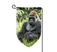 Drapeau de jardin de bienvenue pour l'extérieur - 31,8 x 45,7 cm - Double face - Résistant aux intempéries - Drapeau vertical - Gorille dans l'herbe - Pour ferme, extérieur, pelouse, terrasse
